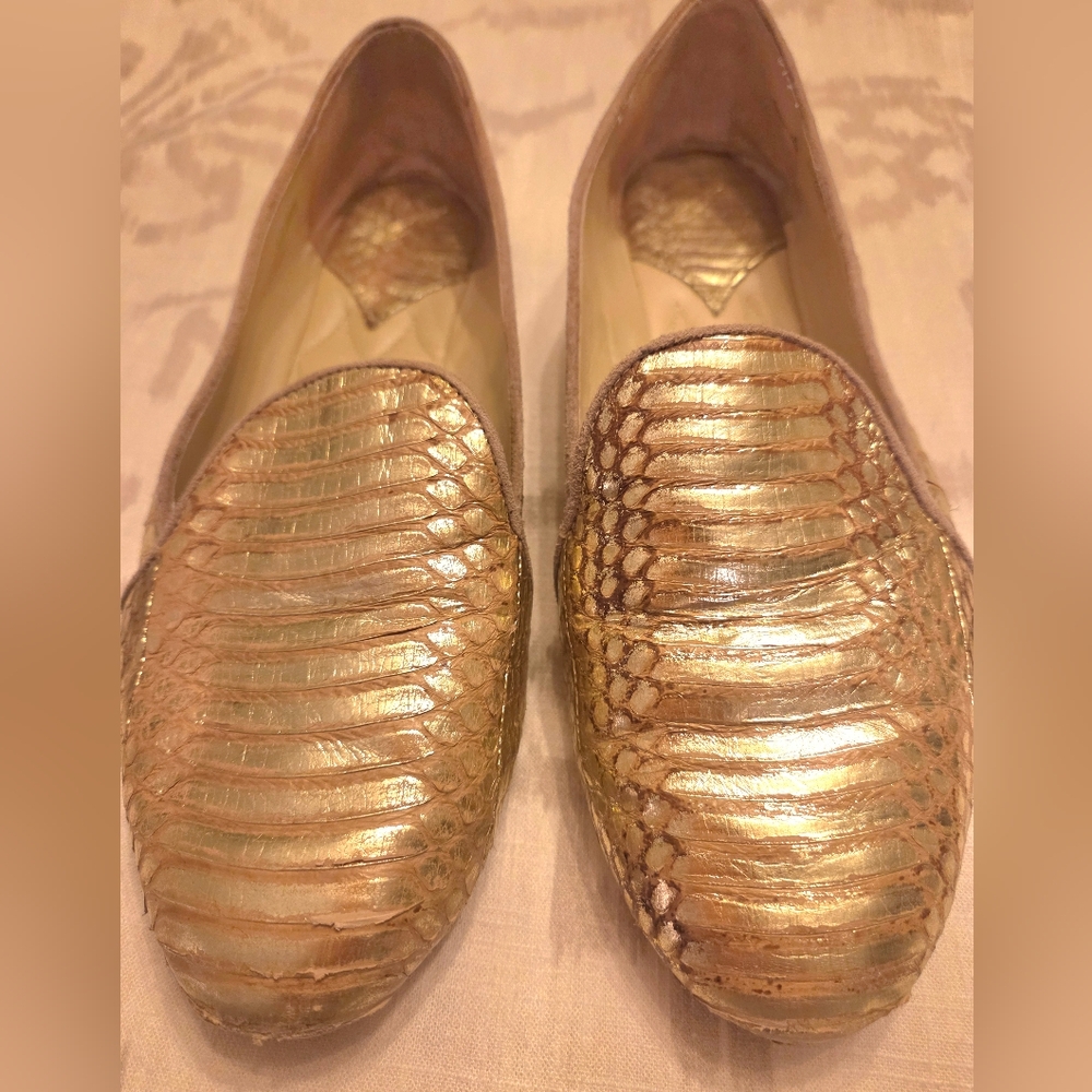 Brian Atwood Gold Textured Flats